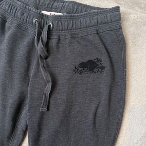 Roots Canada Beaver Logo Sweatpants Women M Fleece Lined Wide Leg organic Cotton